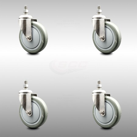 Service Caster 5 Inch 316SS Gray Polyurethane Wheel Swivel 1/2 Inch Threaded Stem Caster Set SCC SCC-SS316TS20S514-PPUB-121315-4